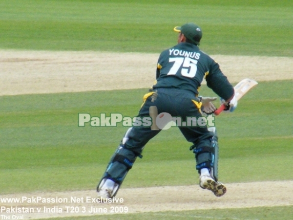 Younis Khan works the ball away toward square leg